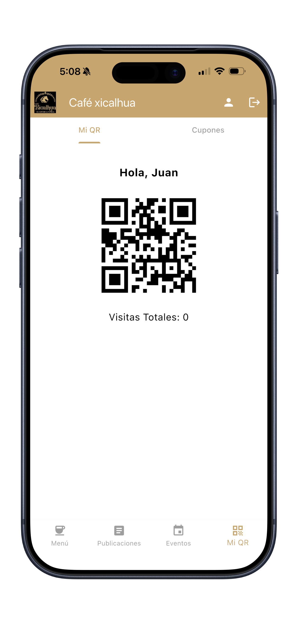 Pantalla de código QR de lealtad